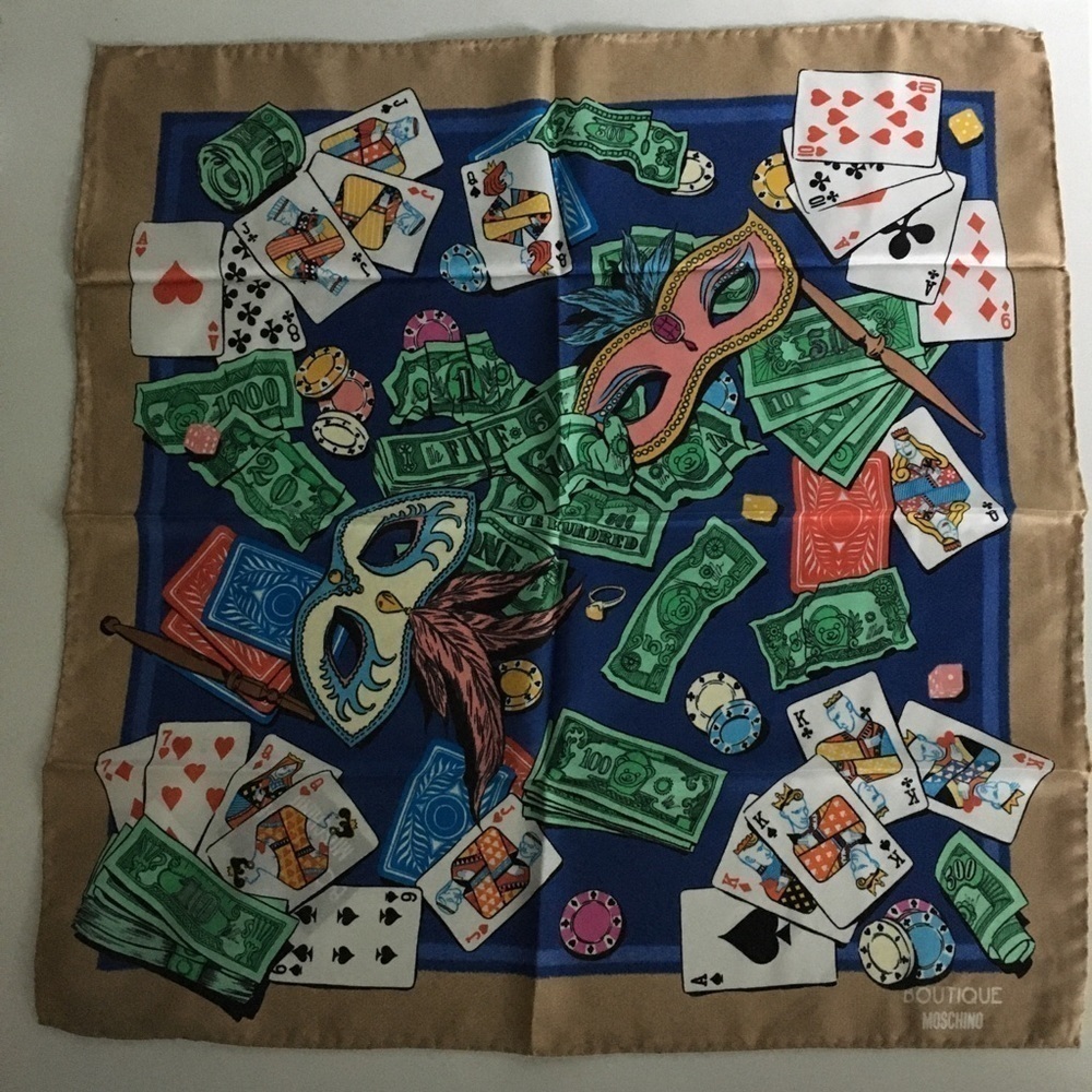 NWT Moschino Boutique Poker Game Square Silk Scarf